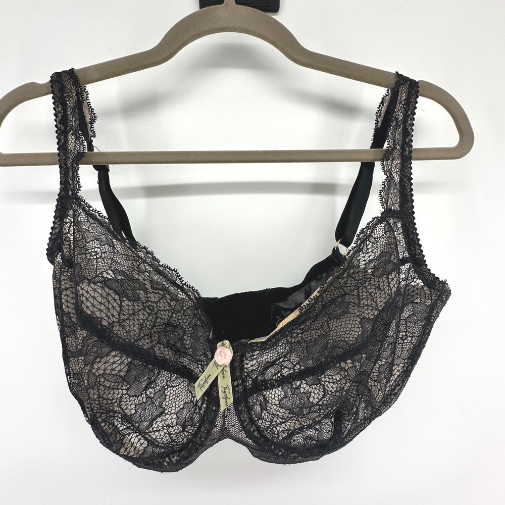 Fayreform Lace Underwire Bra Womens Coquette Feminine Lacey Dainty 36FF Black